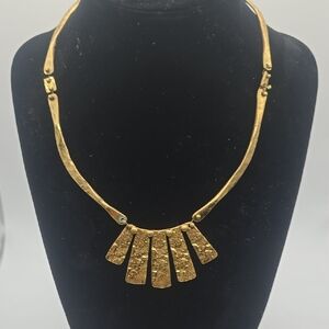 Handmade Anne Dick Signed Brutalist Hammered Gilded Bronze Necklace